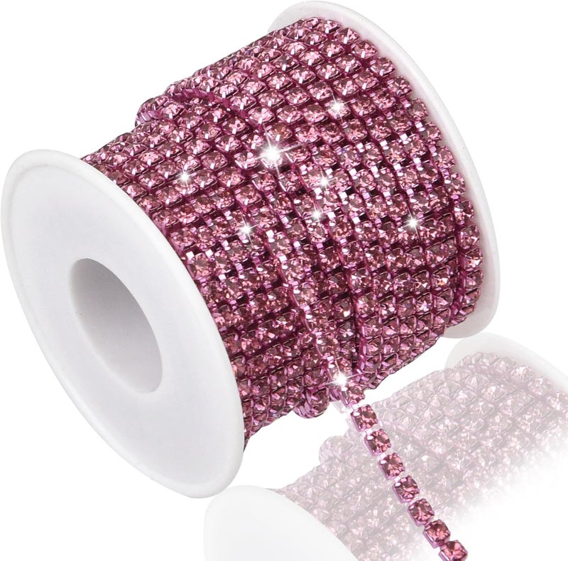 Dropower 4MM Crystal Rhinestone Close Chain Trim 10 Yards Rhinestone Banding Claw Cup Chain for Sewing Crafts, DIY Decoration, Jewelry, Clothing, Shoes Rose - Image 1